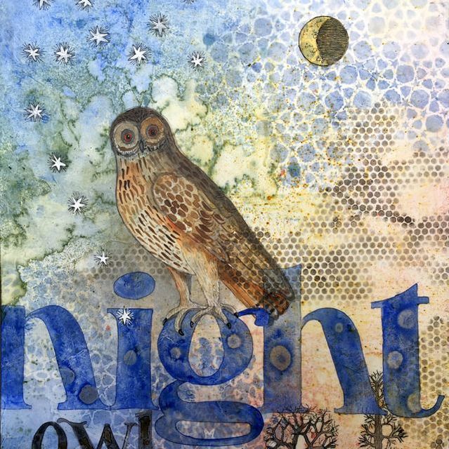 Picture owl stars acrylic night sky moon typography night texture pattern
