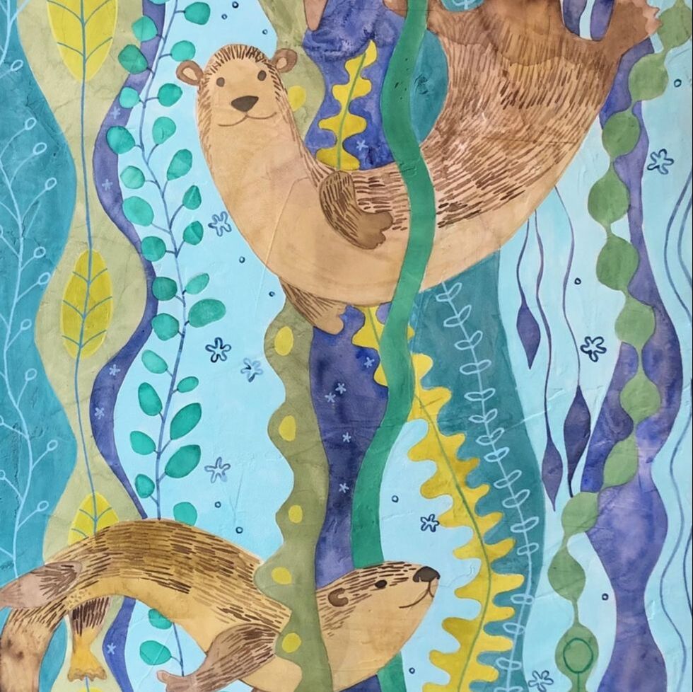 Picture otters blue green underwater swimming